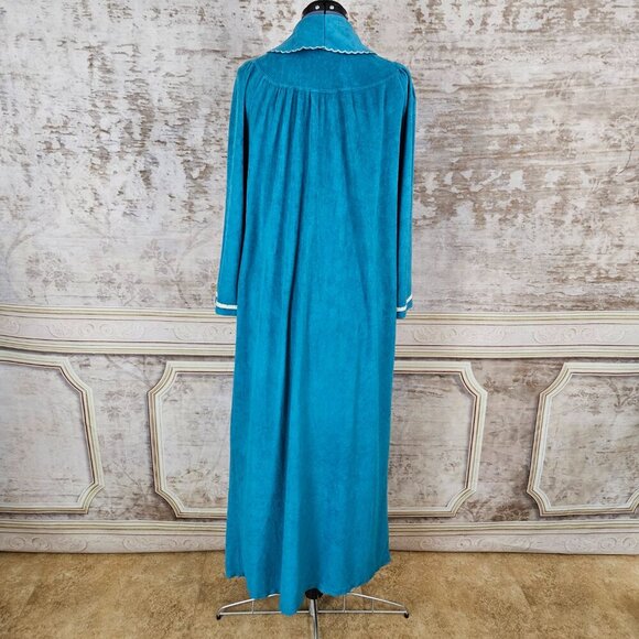 Vintage 1980s Robe Teal Blue Green M Made in USA Long Length Grandma Core - Picture 6 of 11